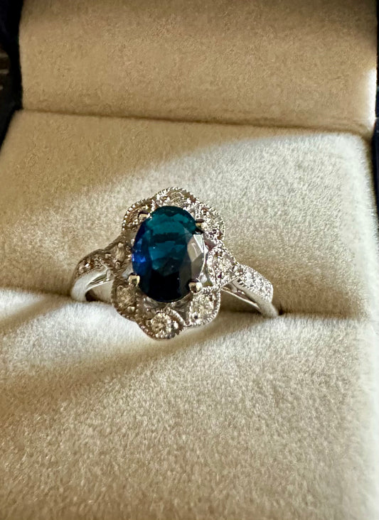 Vintage Style Oval Sapphire & Diamond Ring
